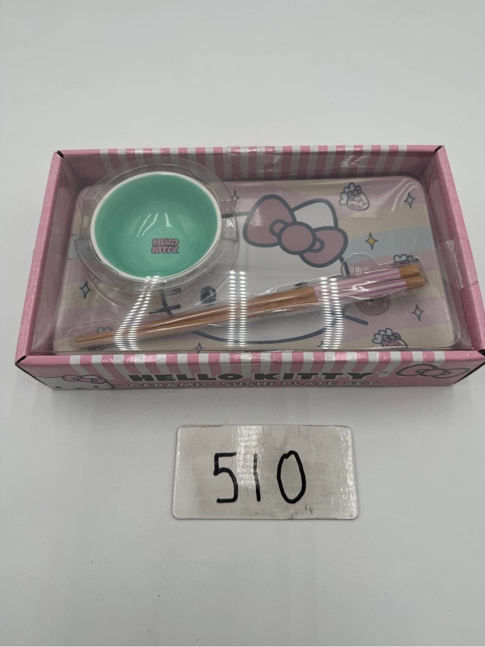 Hello Kitty Ceramic Sushi Plate Set NIB 2024 Sanrio Silver Buffalo Chopsticks